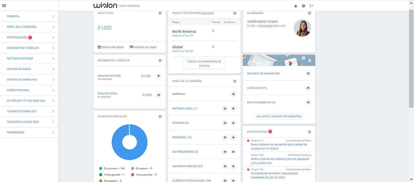 my.wialon.com —dashboard y menú lateral