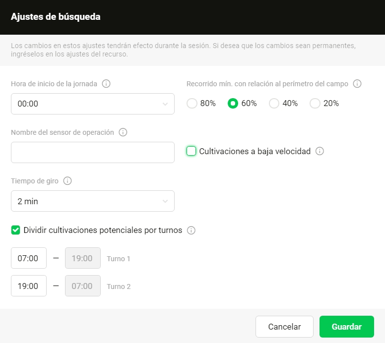 Configuración de búsqueda en la página “Registro”