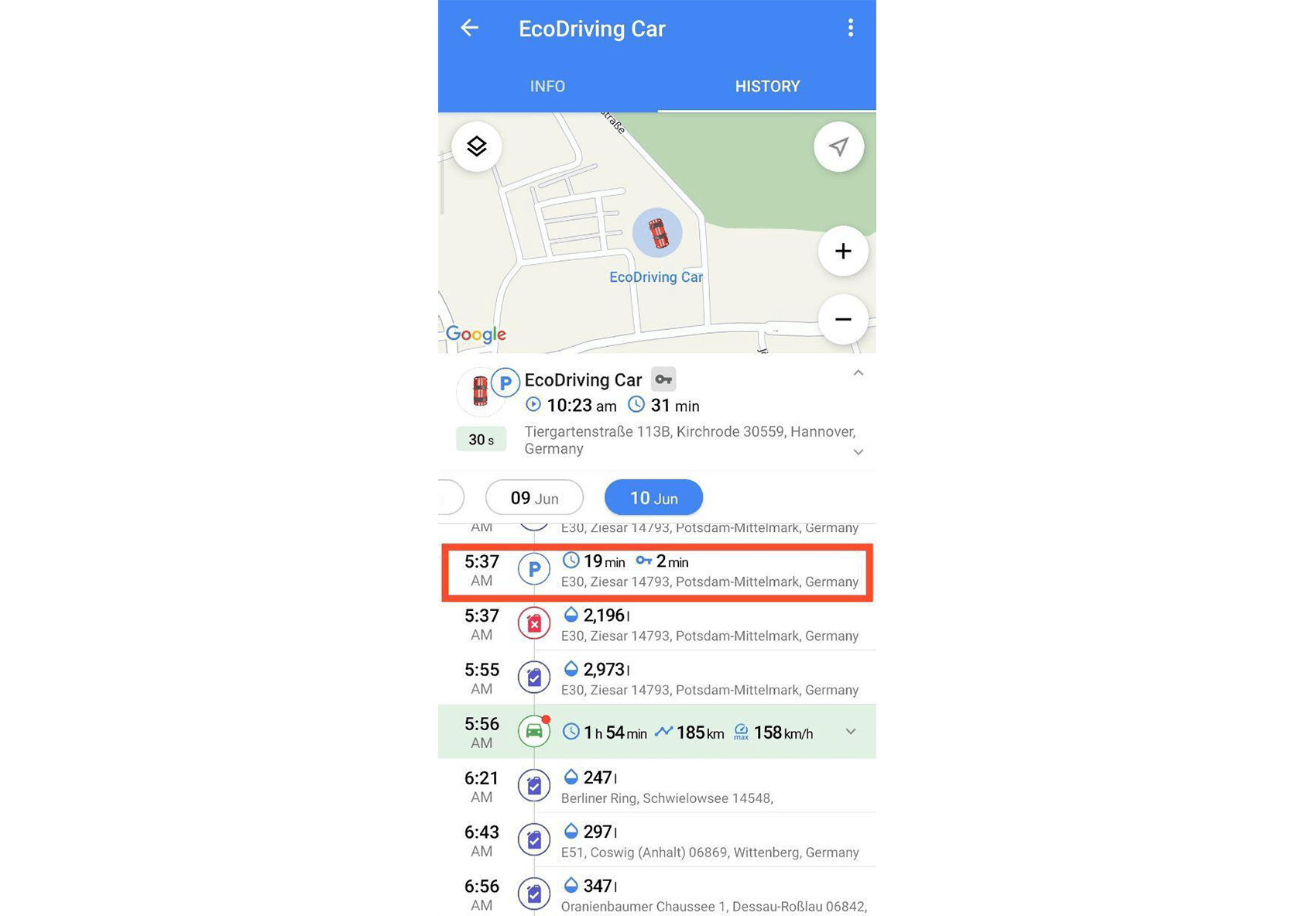Ignition on the History tab
