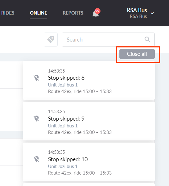 The close all button for notifications in NimBus