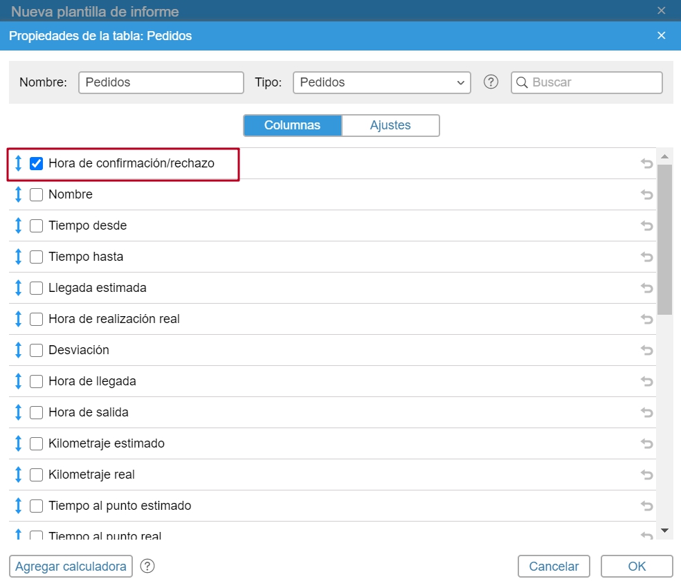 Registro de la hora de confirmación/rechazo de pedidos