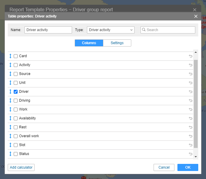 Colonne "Conducteur"