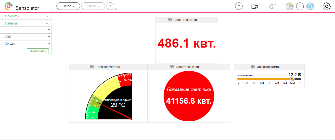 sensolator dashboard