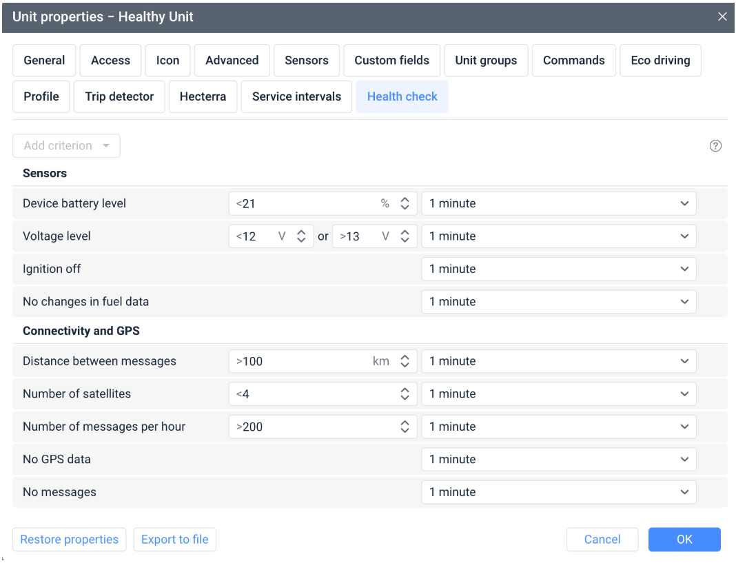 health check properties en