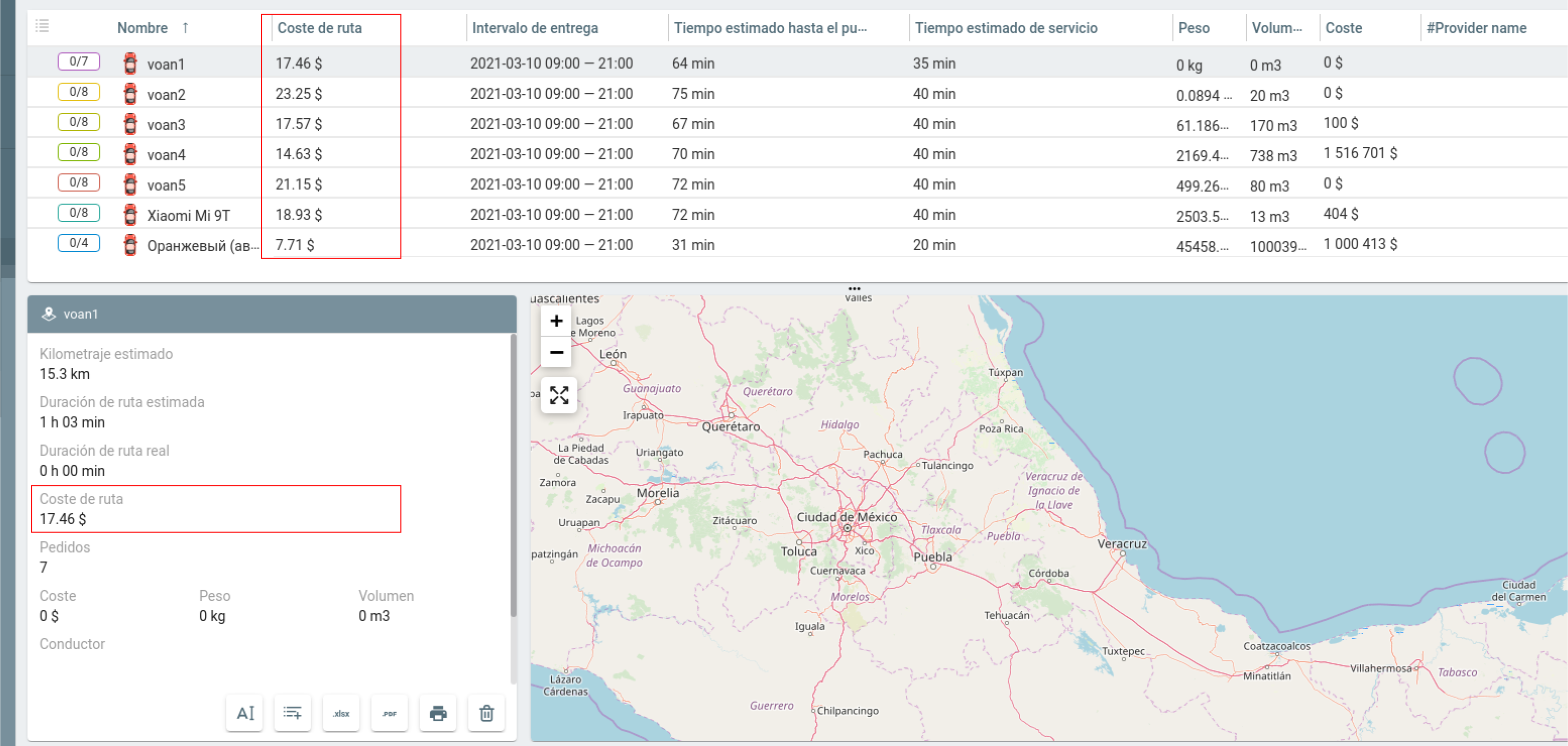 Cálculo de coste de ruta