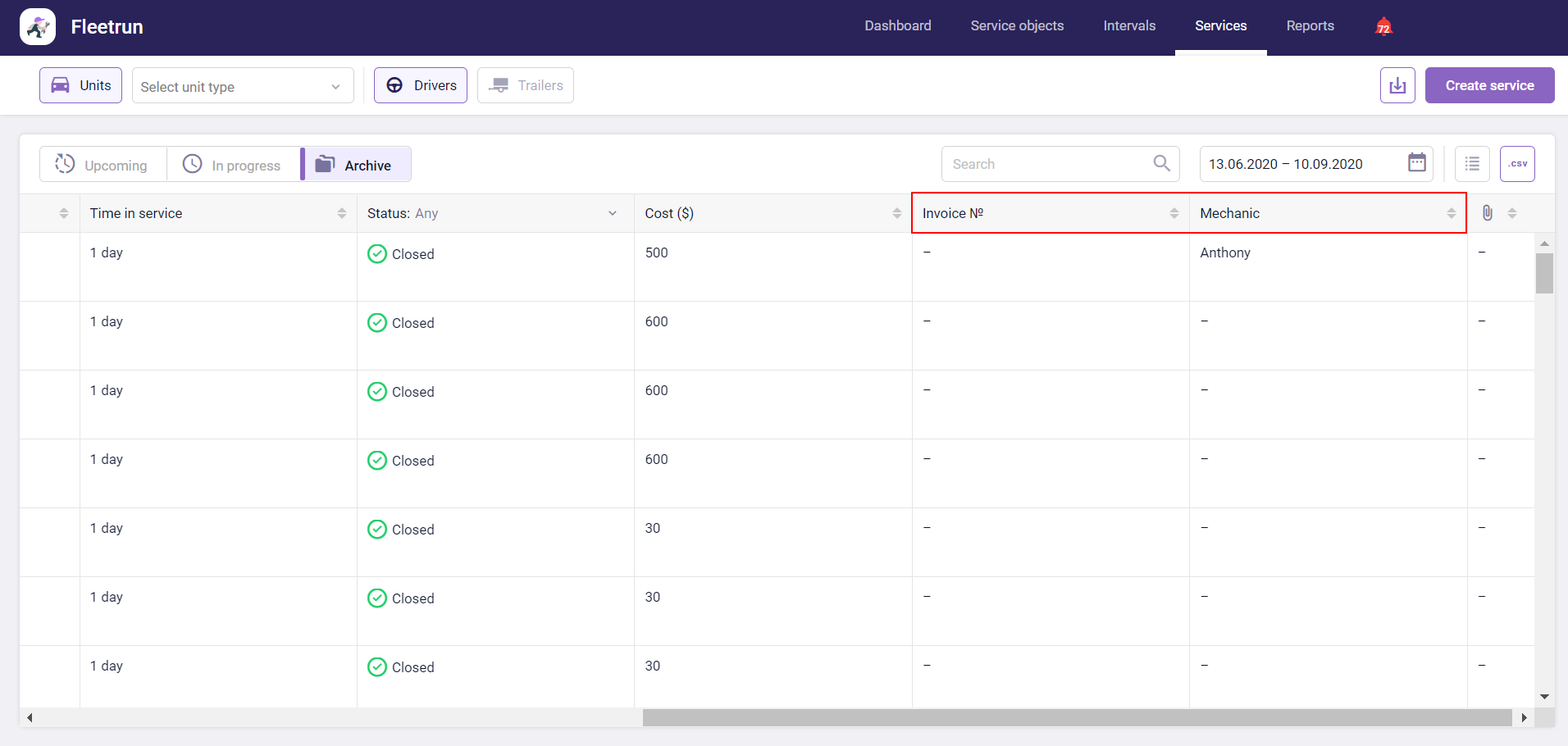 Ajout de champs personnalisés à la liste des services