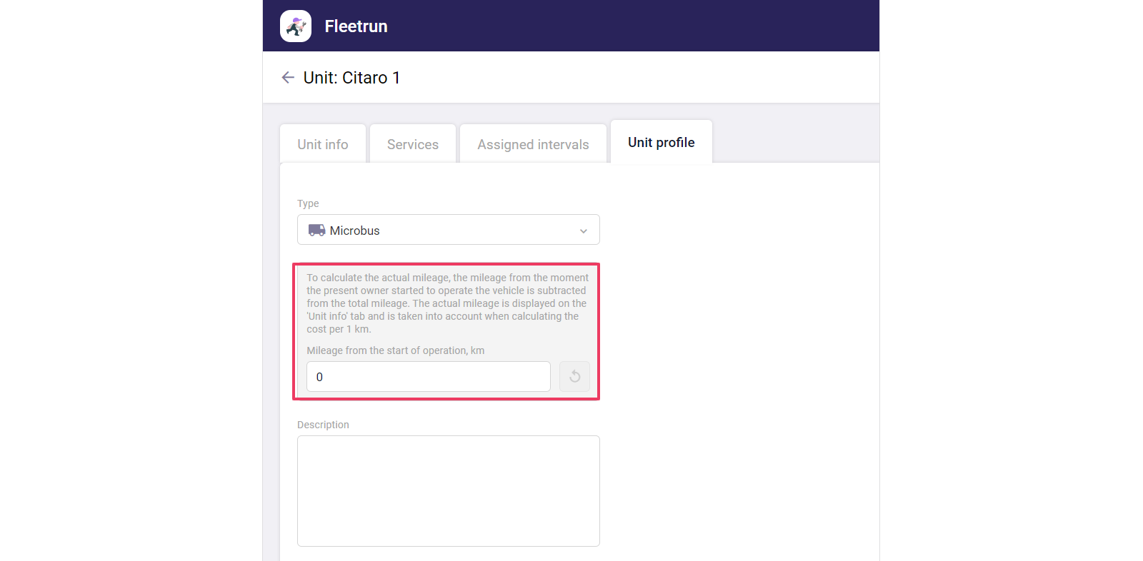 Unit profile in Fleetrun