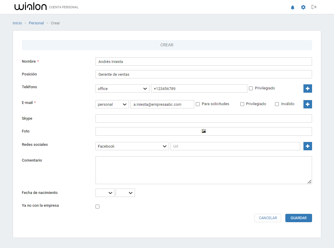 my.wialon.com — Agregación de un empleado nuevo