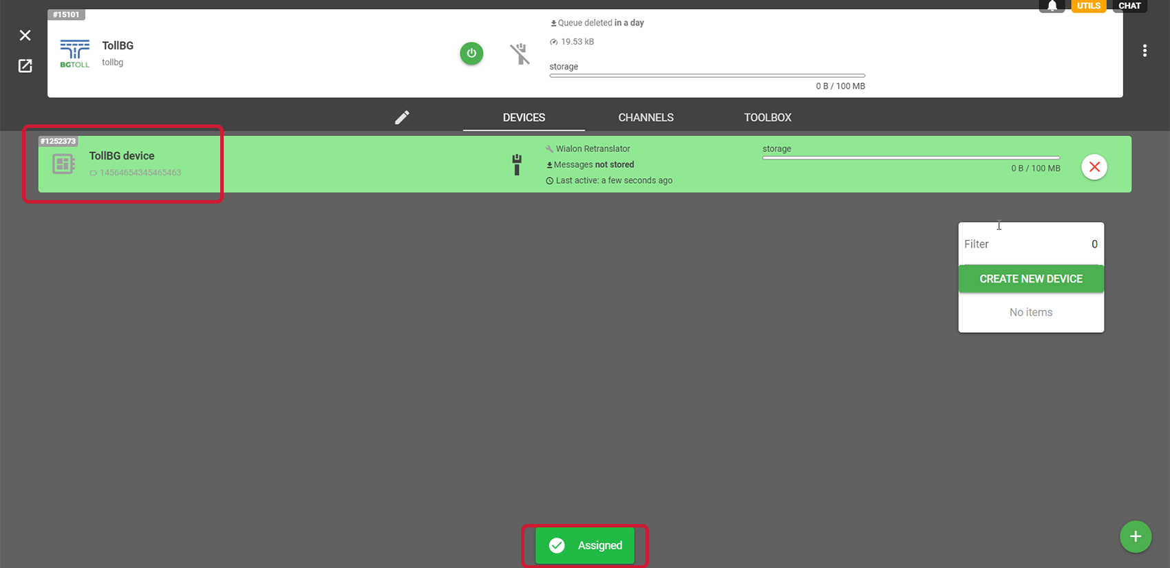 The device is assigned to the stream