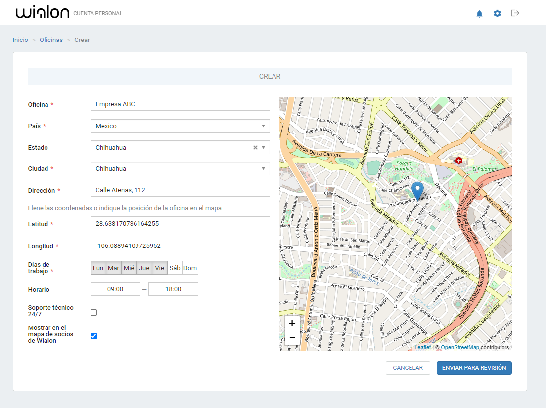 my.wialon.com — creación de la oficina
