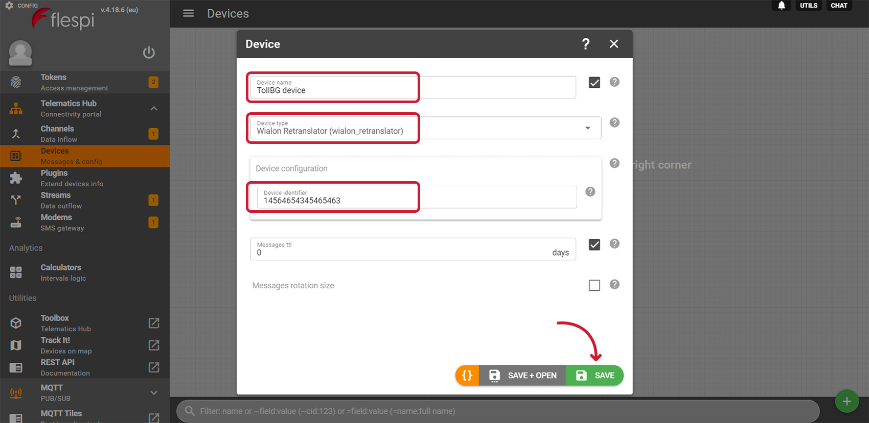 Enter the Device ID from Wialon into the Device Identifier field