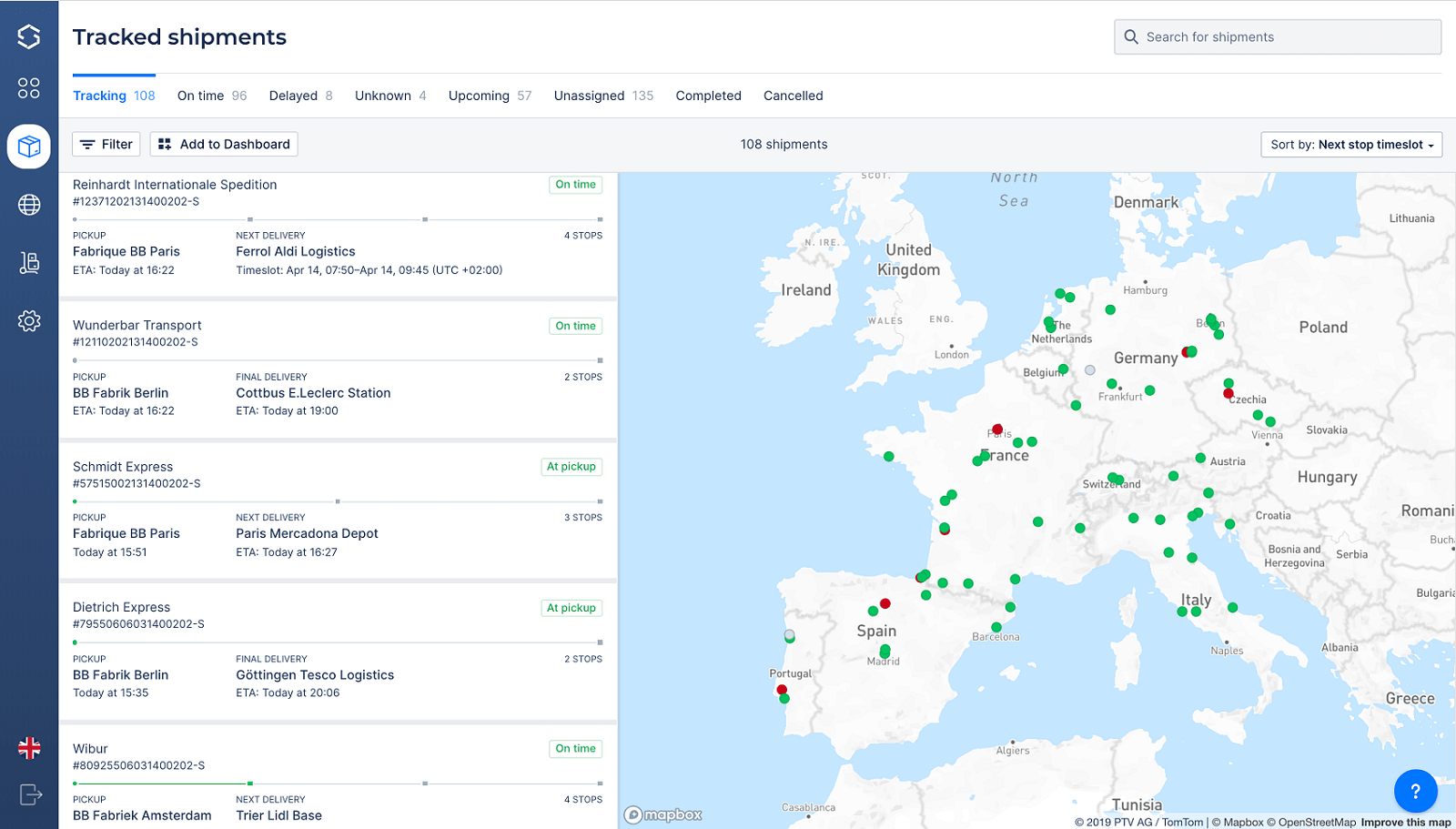 Tracked shipments in Sixfold