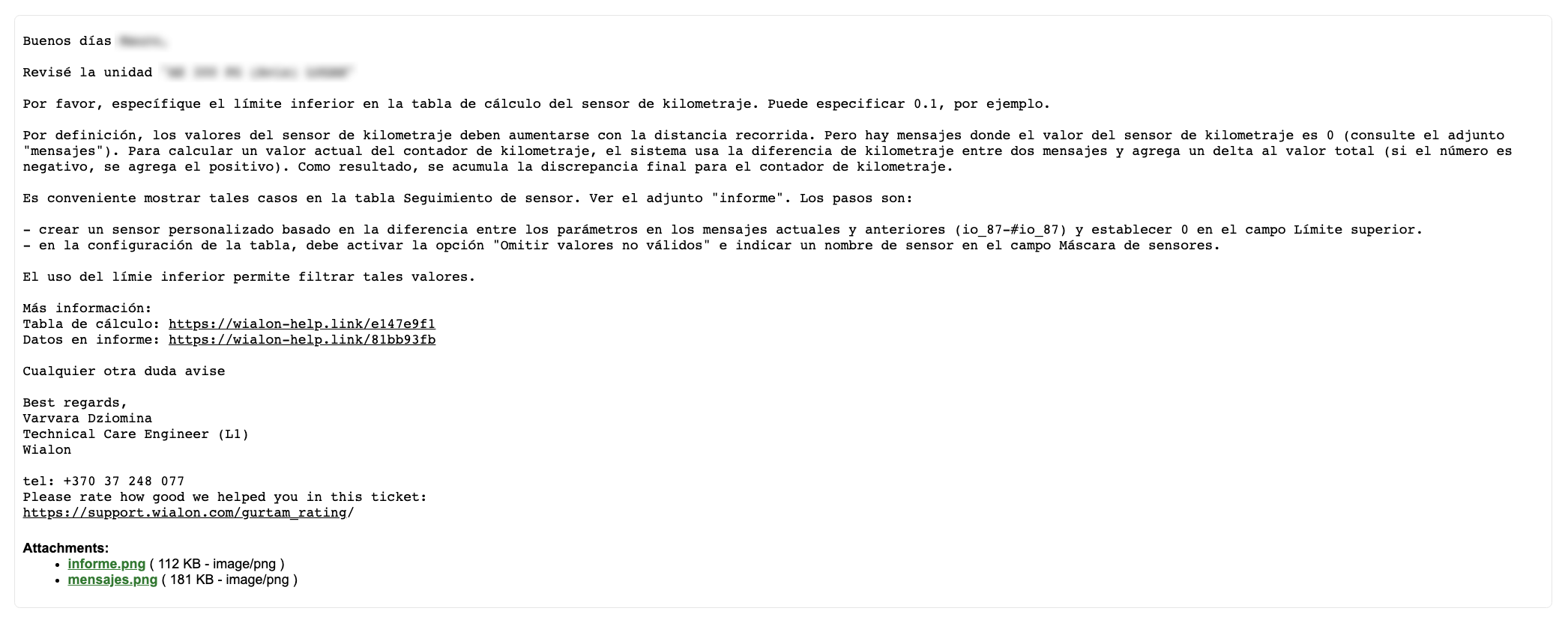reply from technical support
