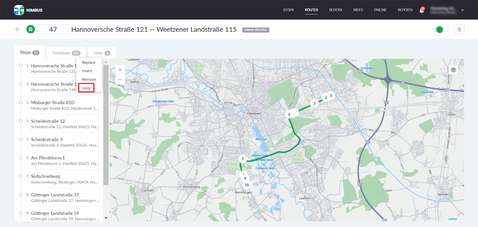 Circular routes in NimBus