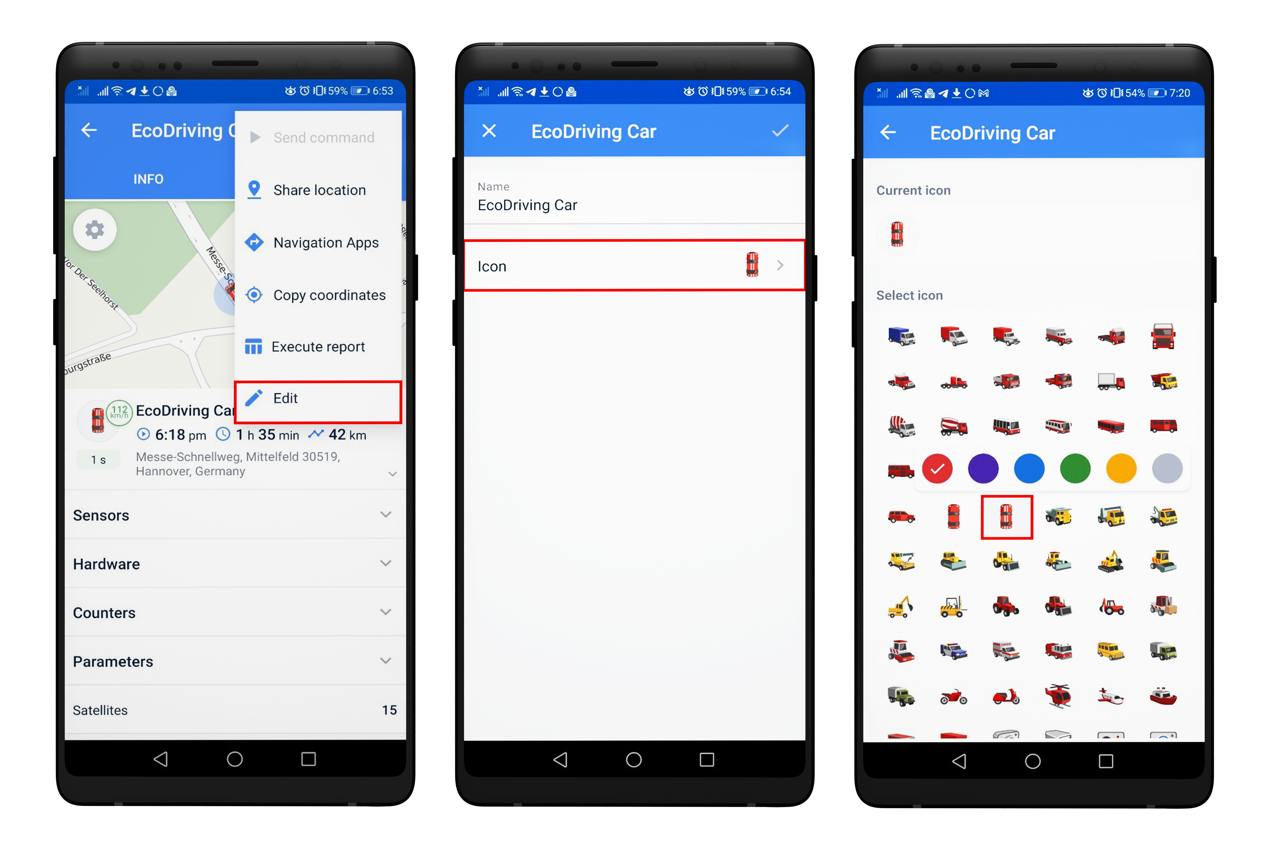 Changing the unit icon Wialon mobile app