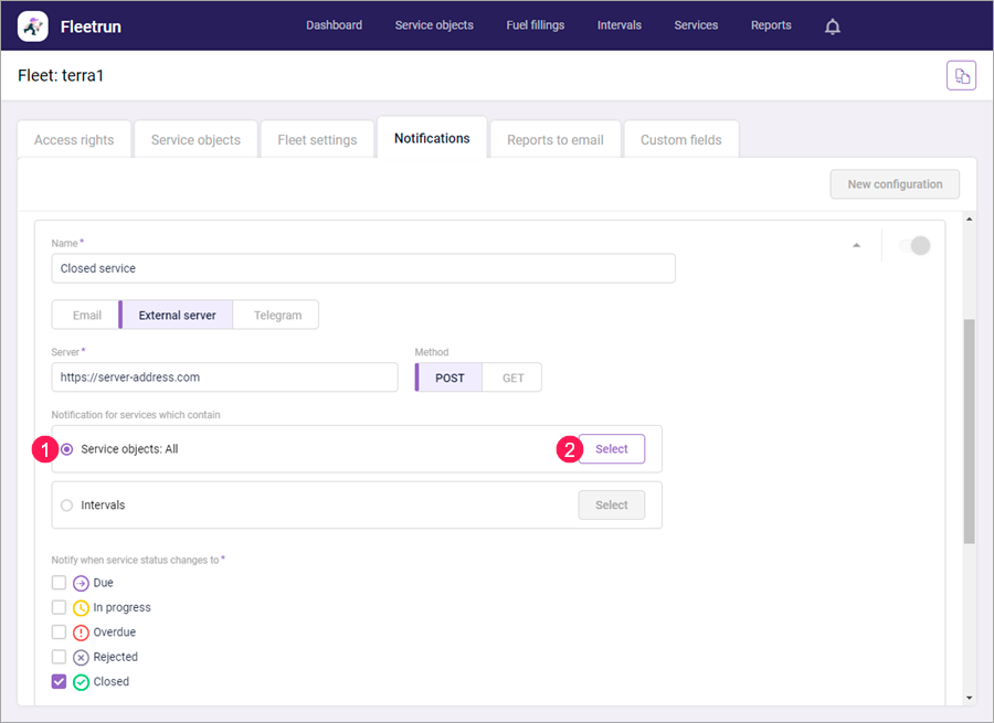 Sélection des unités et des intervalles pour les notifications