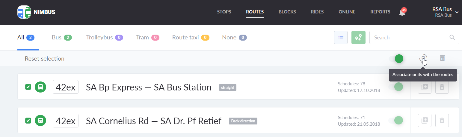 Association of units with multiple routes