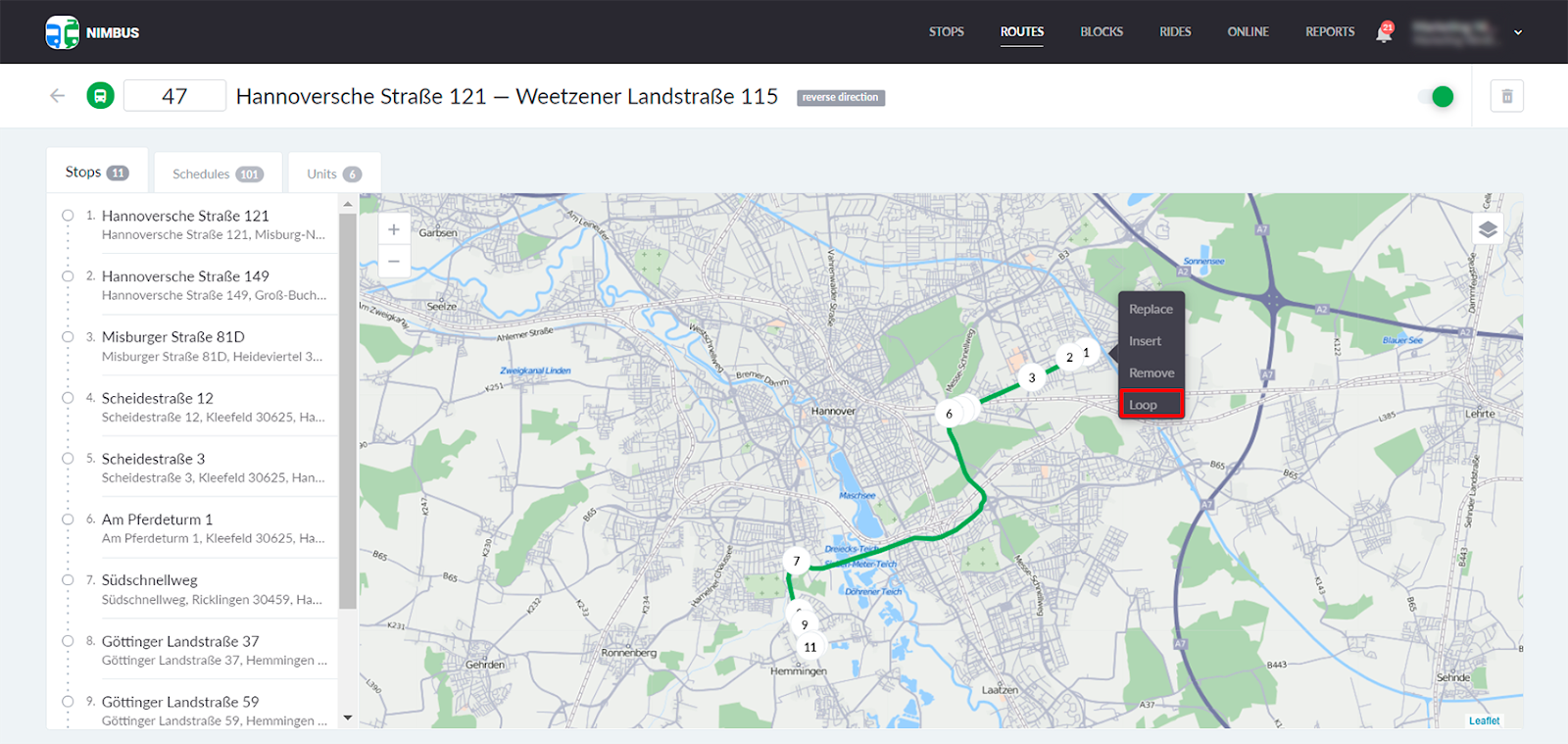Circular routes in NimBus