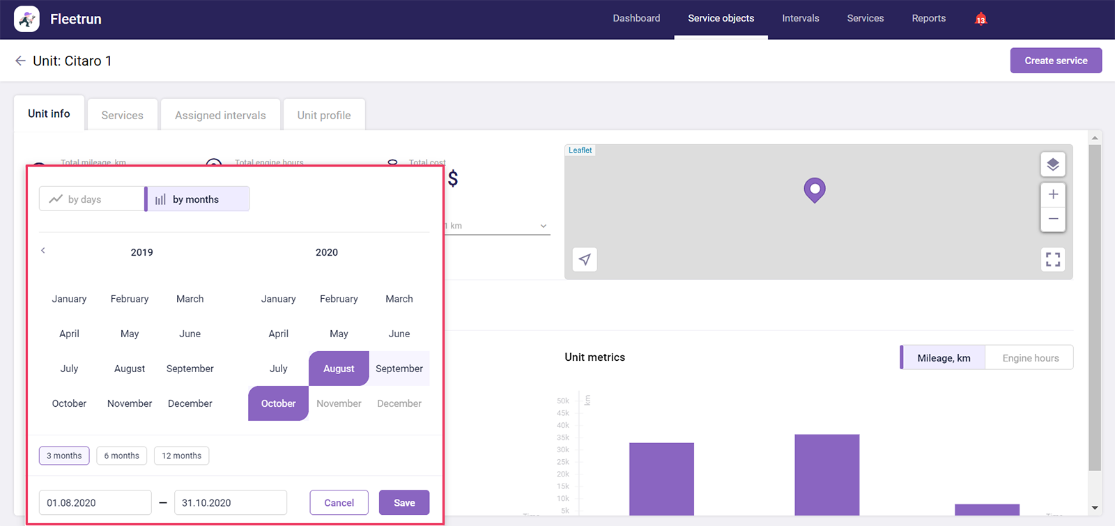 Unit info in Fleetrun