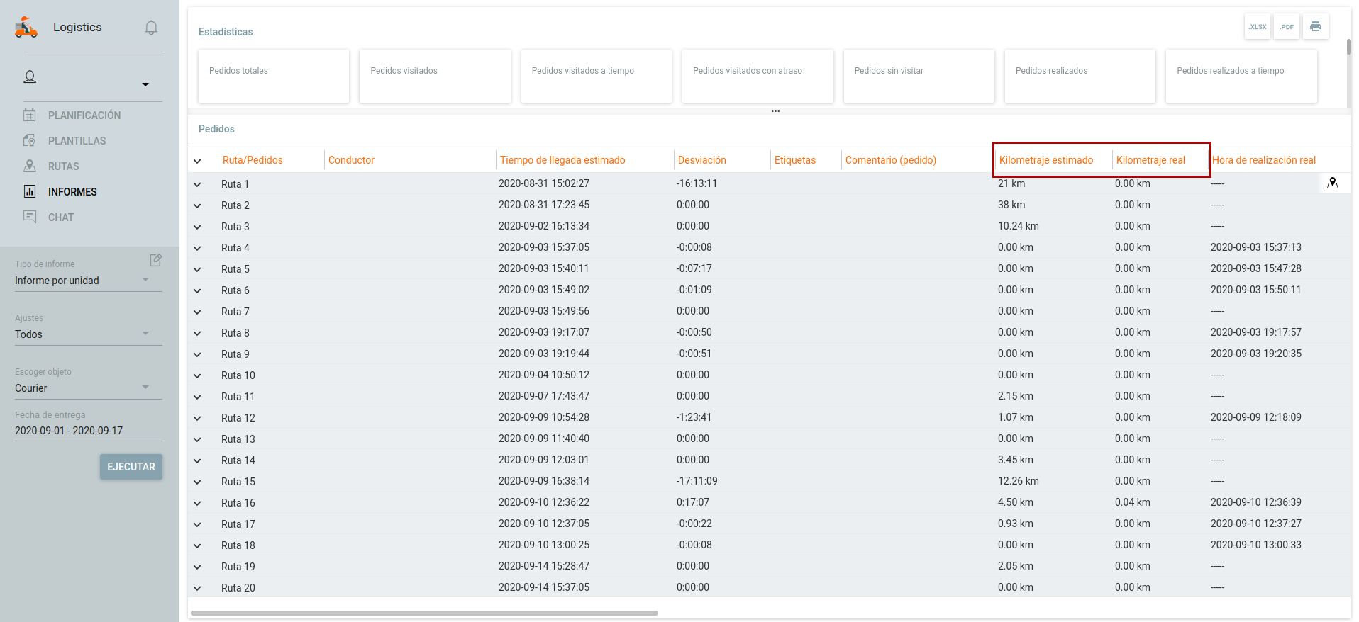 Rutas estimadas y reales en Logistics