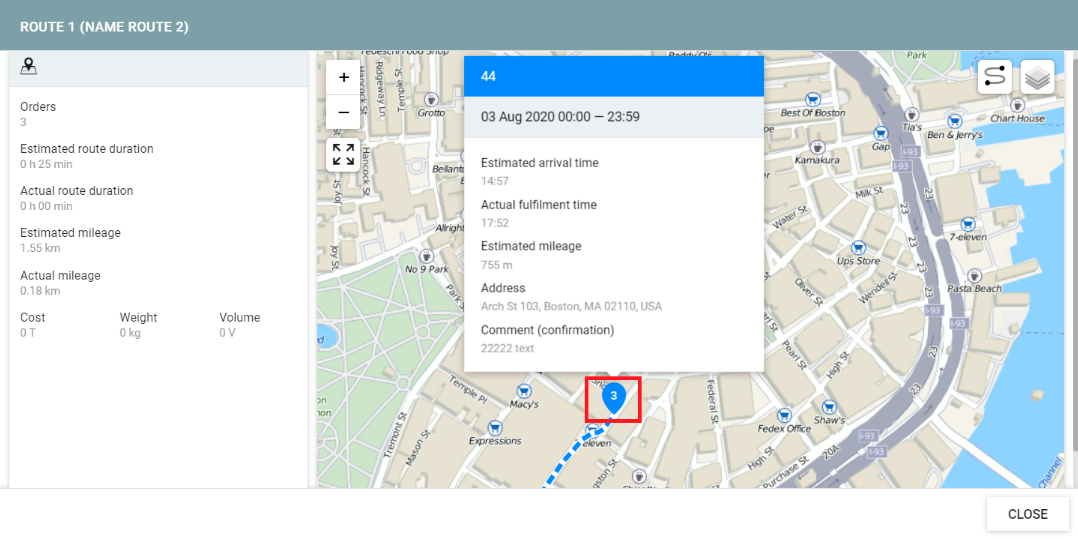 La fonction des trajets estimés et réels activé