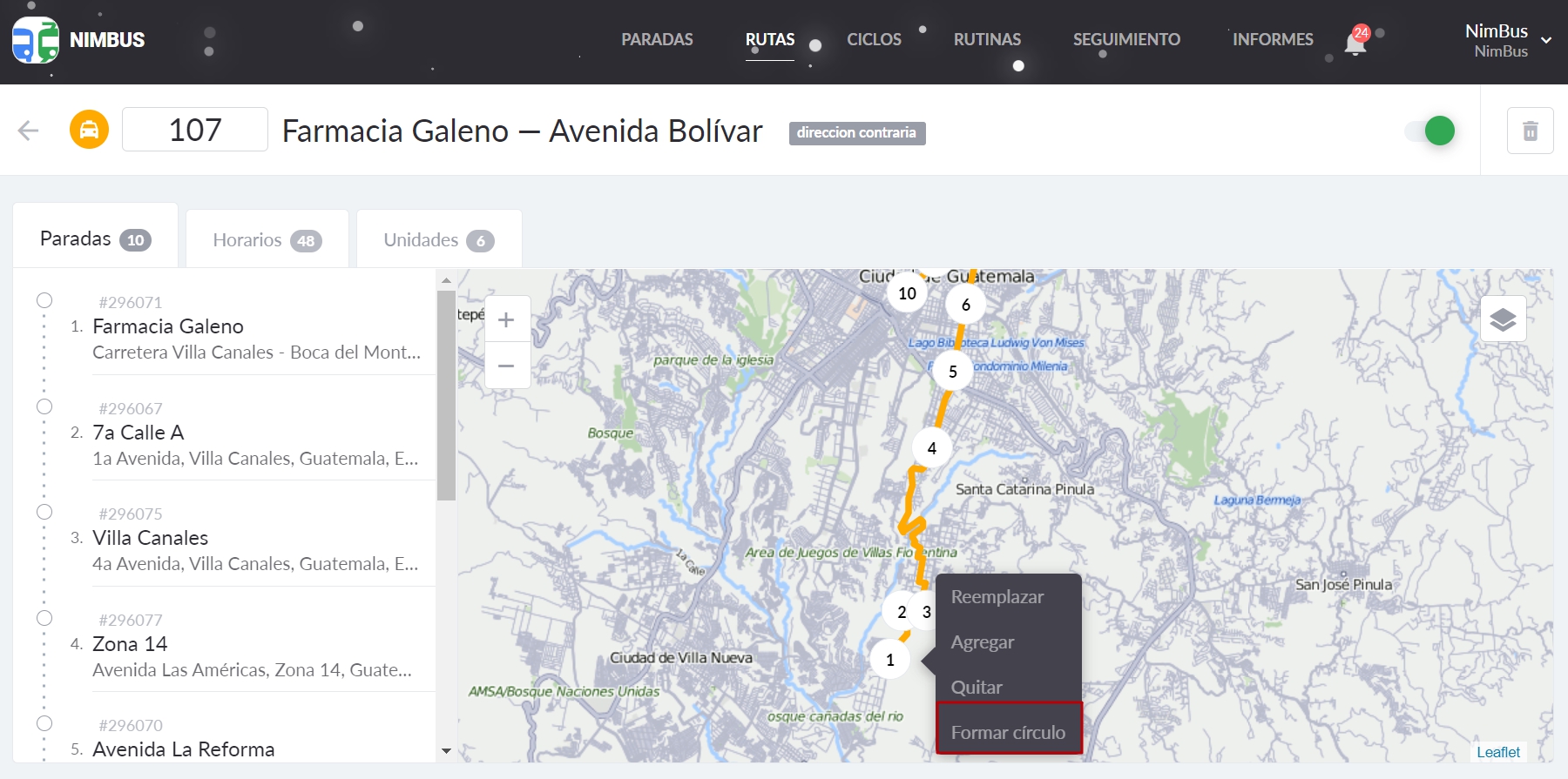 Formar círculo en NimBus desde el mapa