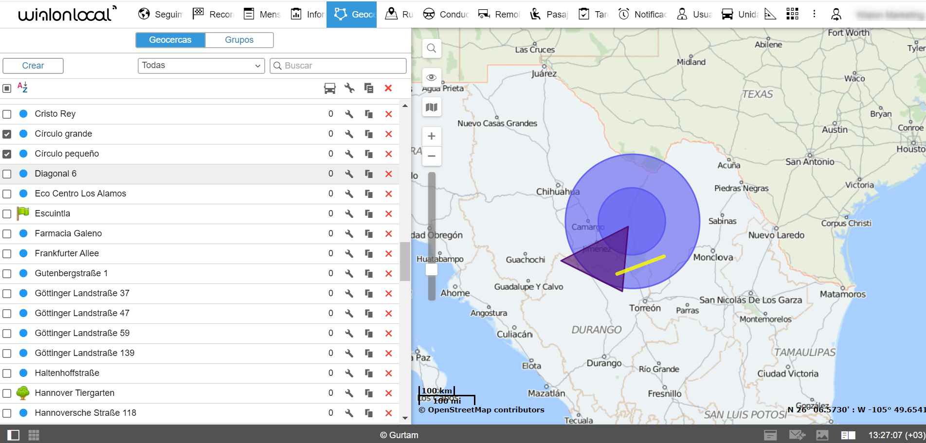 Filtración de geocercas para dibujarlas