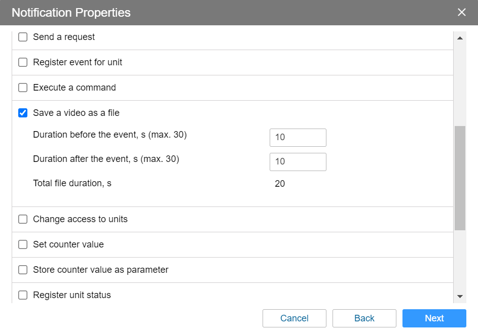 Saving a video file while setting up notifications