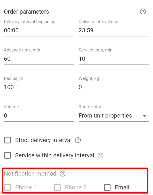 Configuration de la méthode de notification dans les paramètres de l'ordre