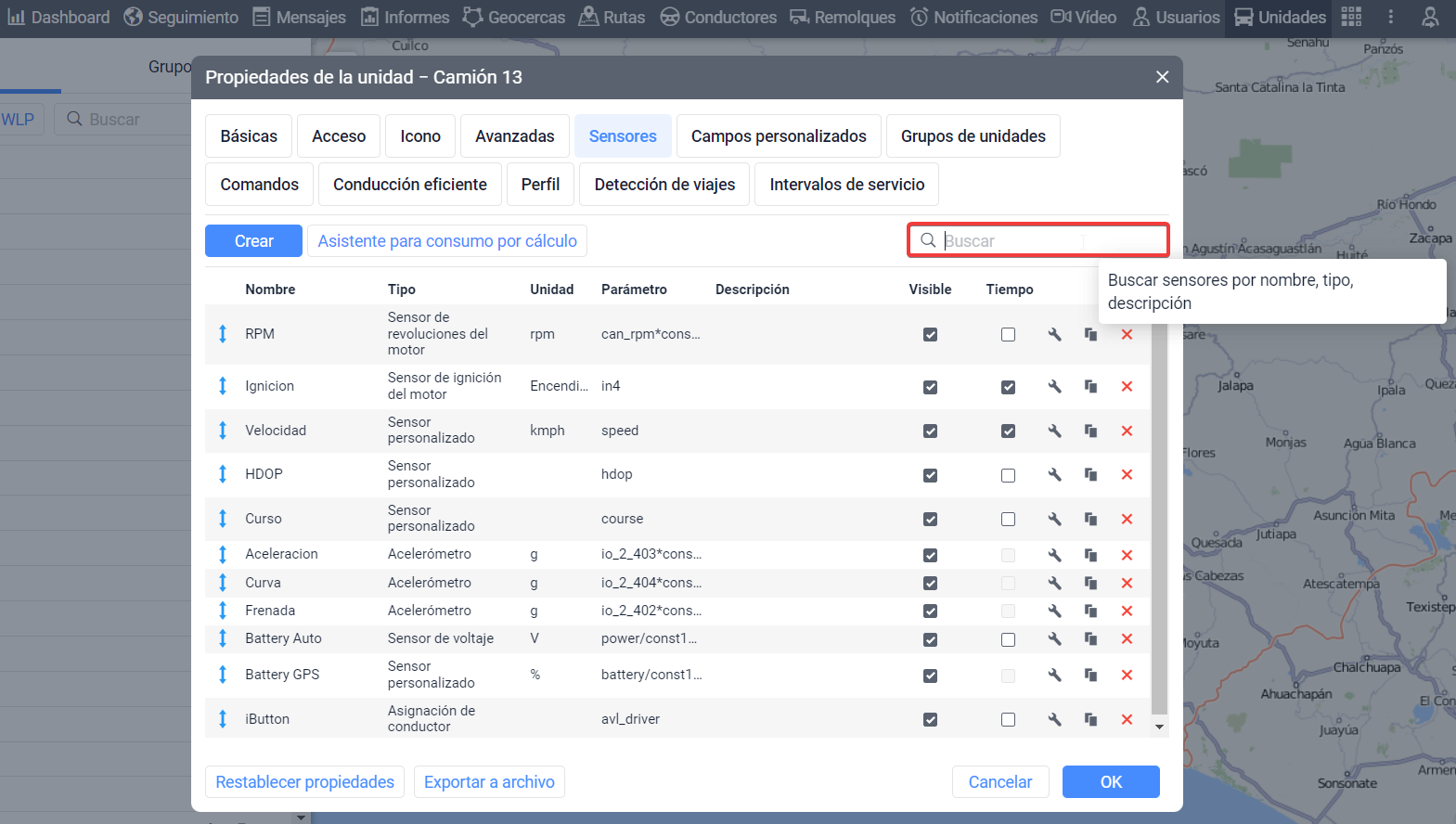 Búsqueda en las propiedades de la unidad