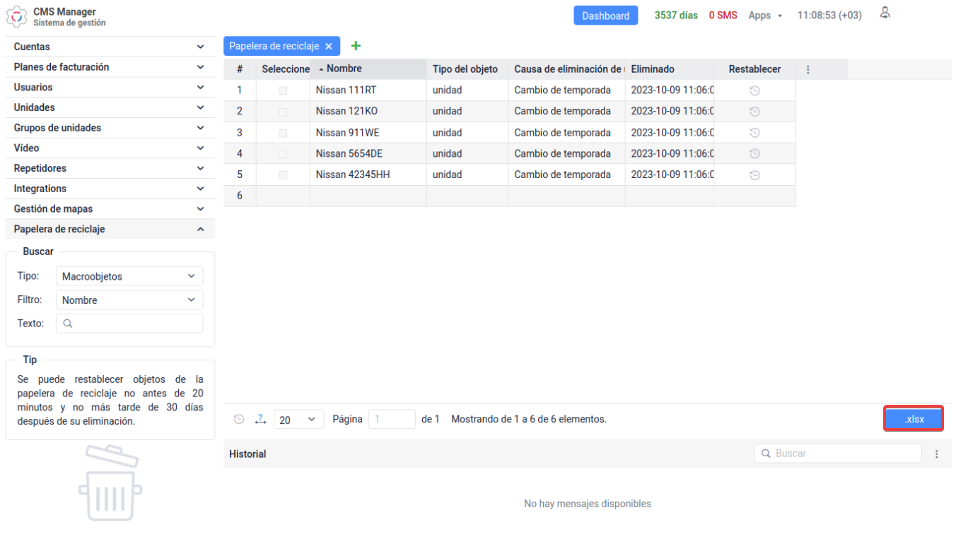 Exporting the table of deleted objects