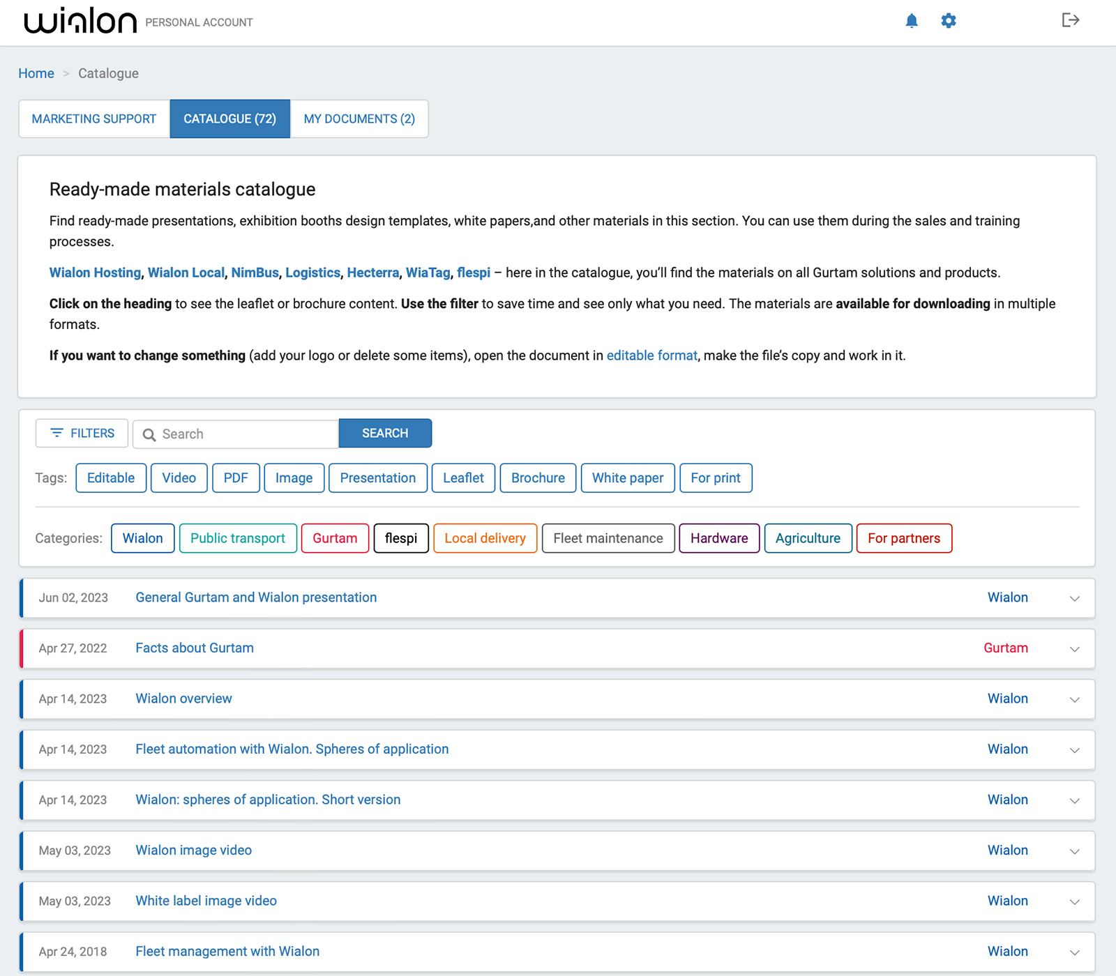my.wialon.com — Catalogue de supports marketing