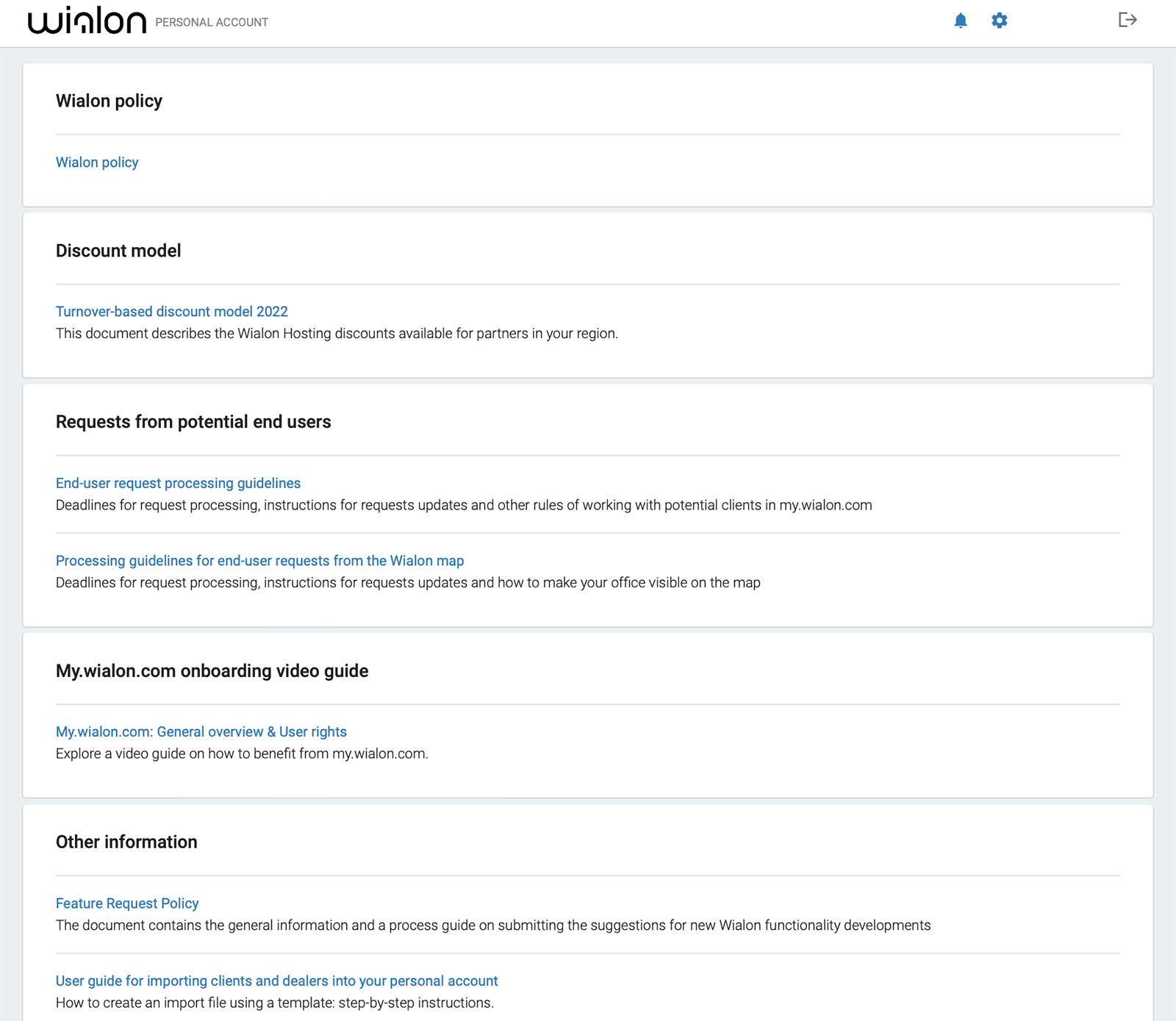 my.wialon.com — La section Information