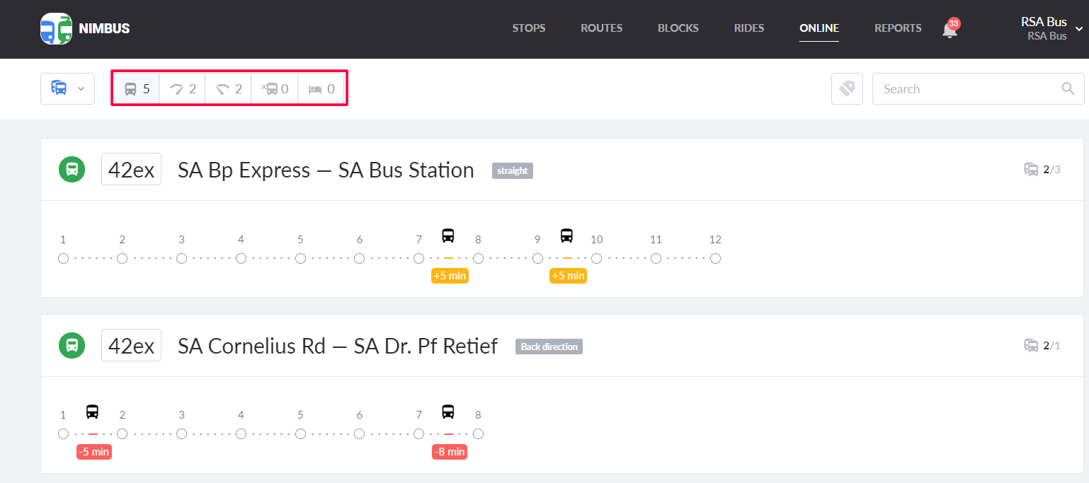 Filters on the Online page of NimBus