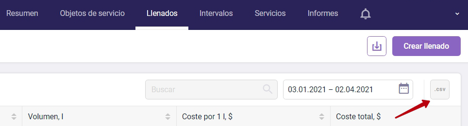 Exportación de llenados