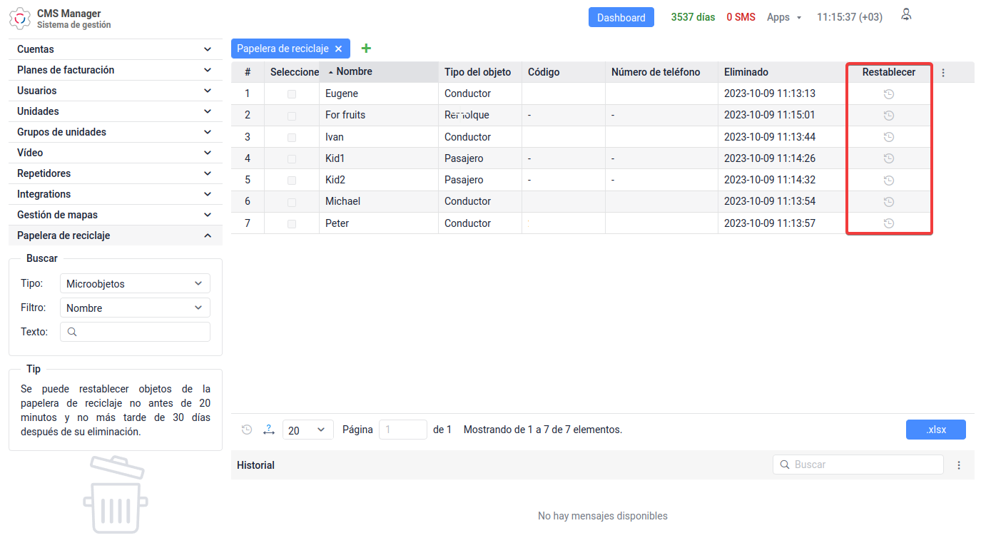 Restablecimiento de conductores de papelera