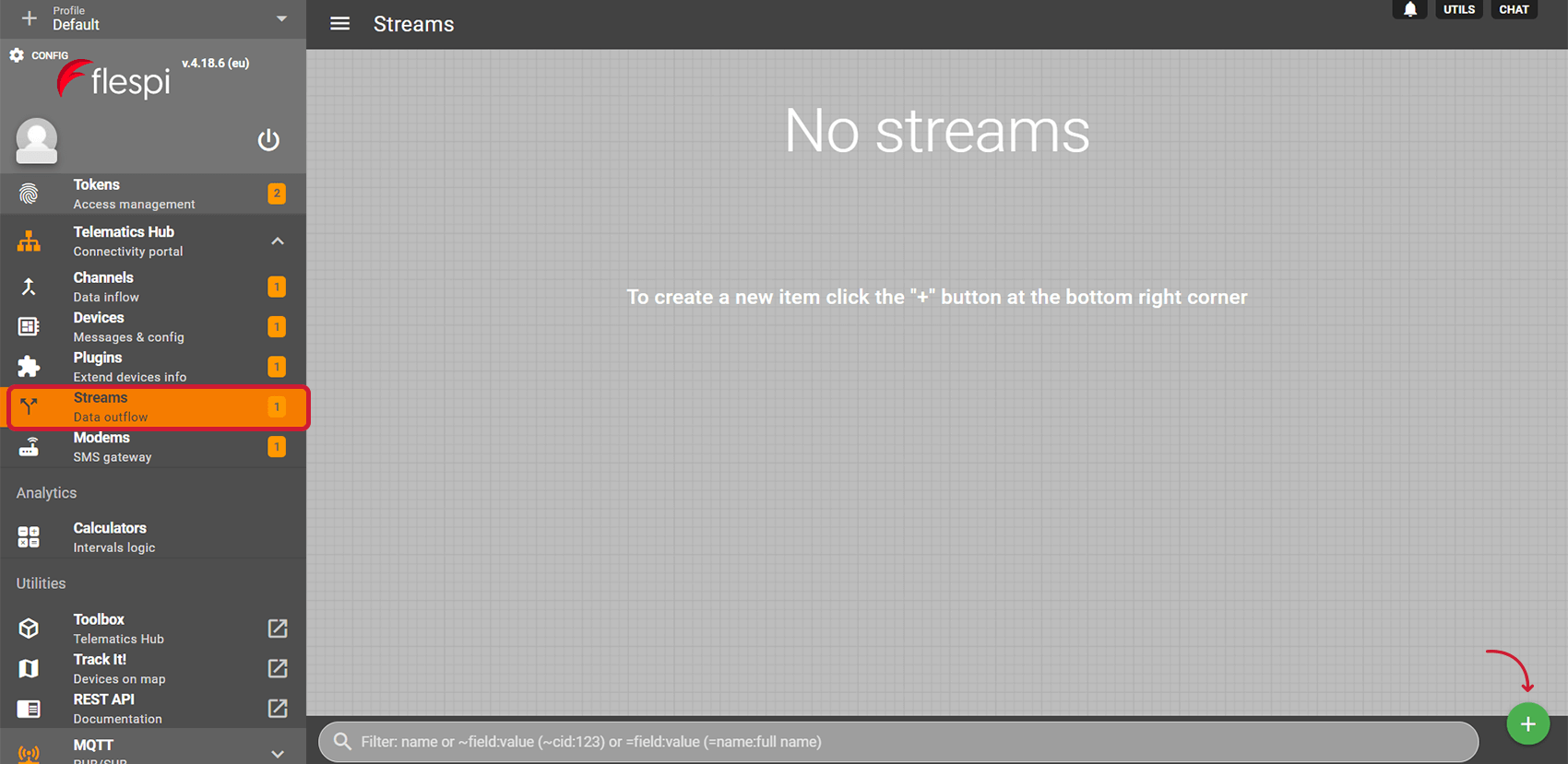 Go to the Streams tab