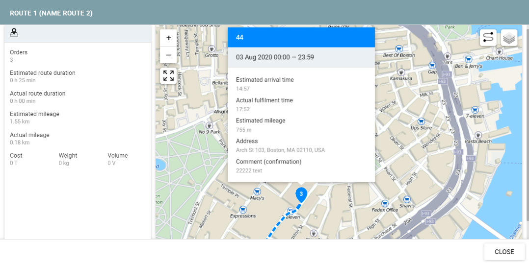 Comparaison des itinéraires prévus/réels dans Logistics