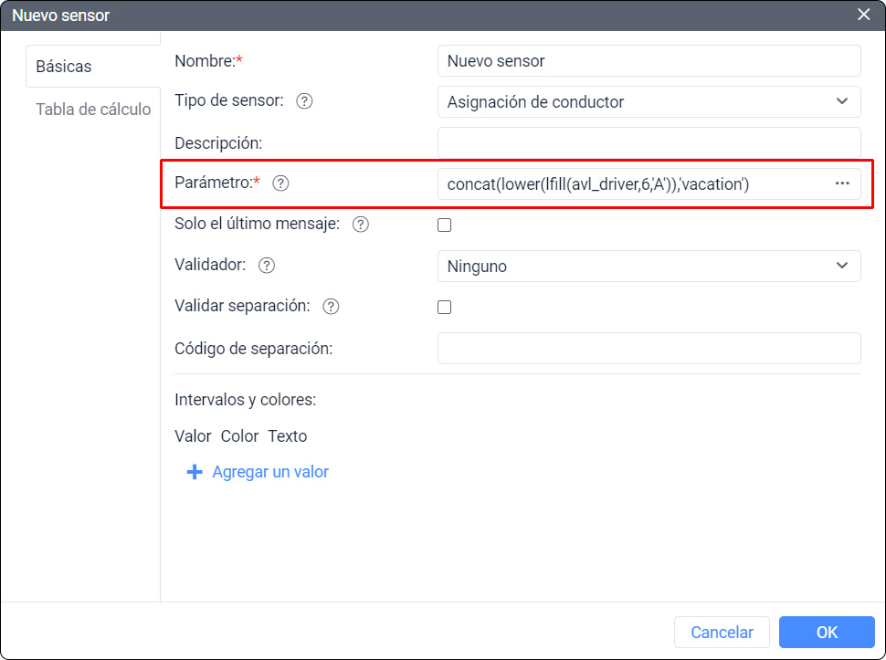 Conversión de parámetros del sensor