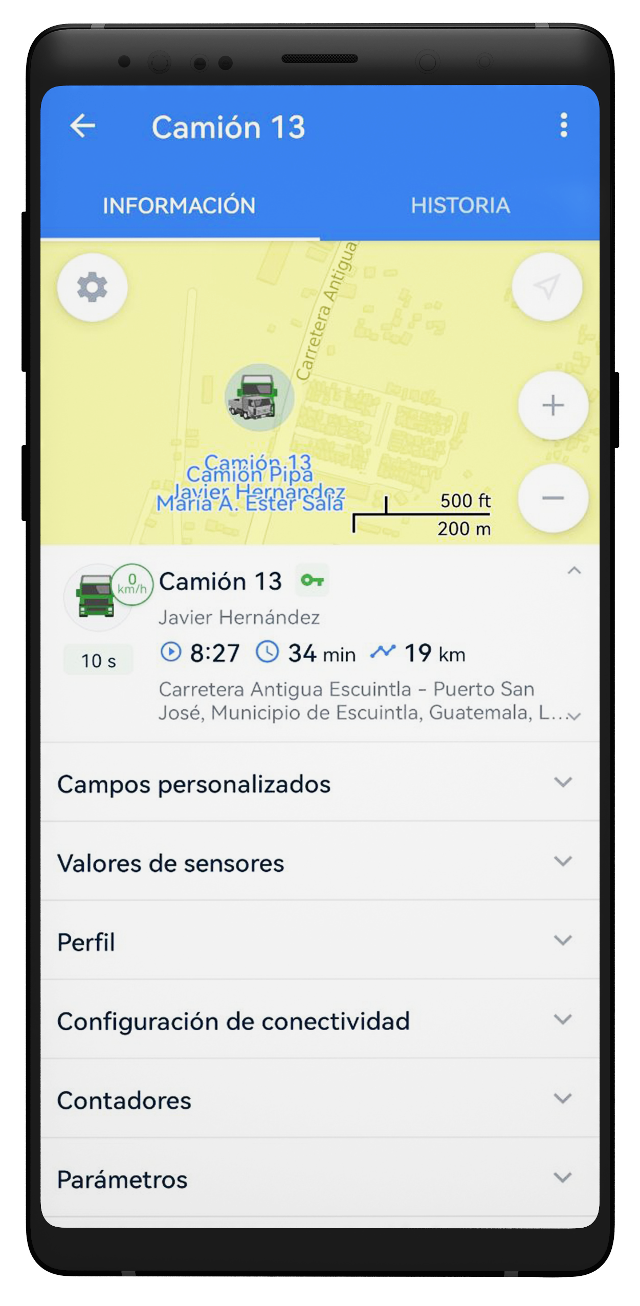 Datos del conductor en el mapa