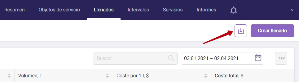 Importación de llenados