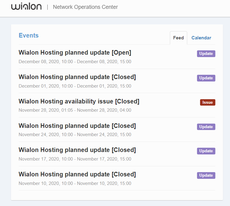 Events block on the NOC page