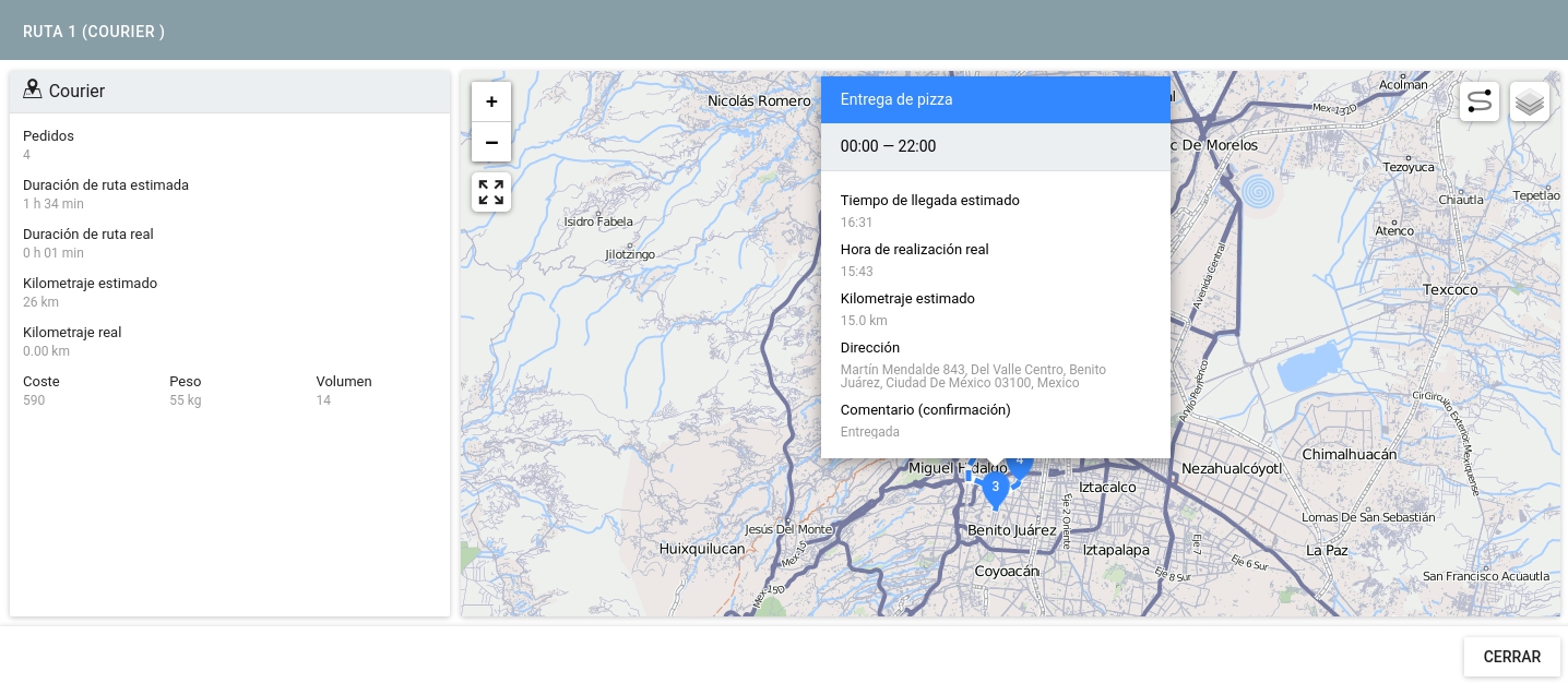 Rutas estimadas y reales activadas