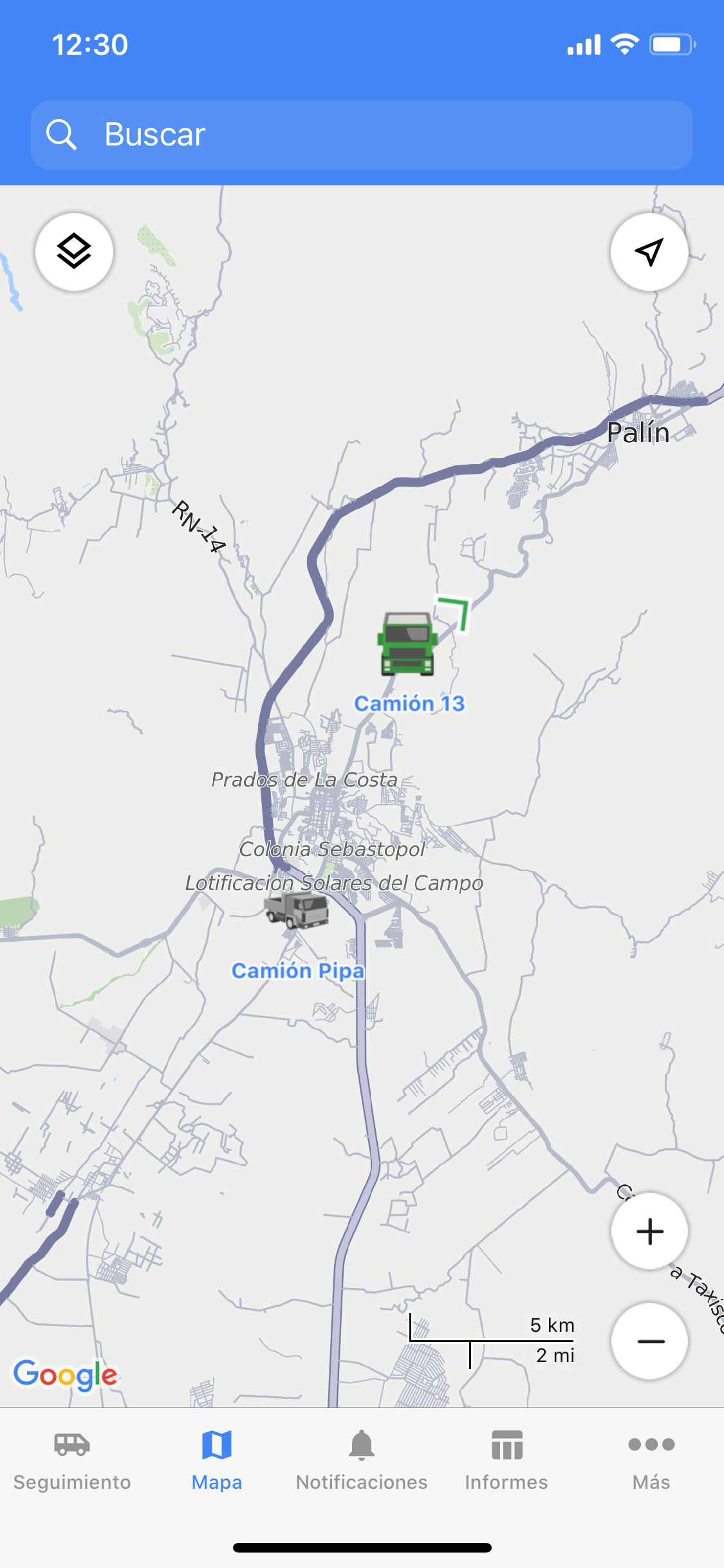 Map selection button on the map in Wialon app