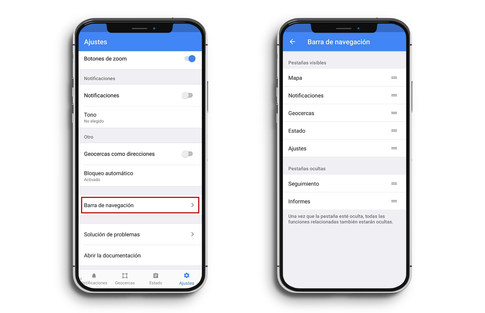 Navigation bar in Wialon app