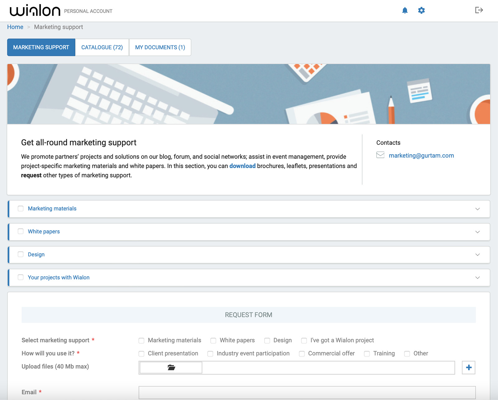 my.wialon.com — Formulaire de demande de support marketing