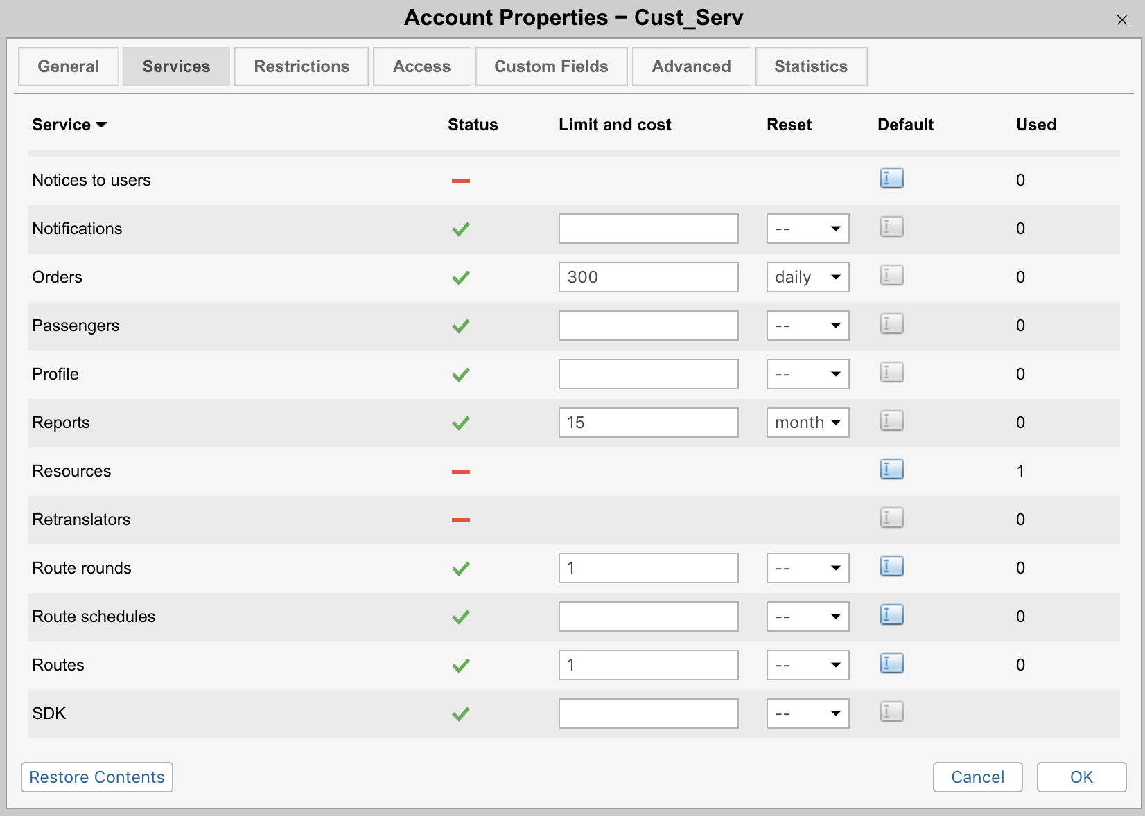 account properties