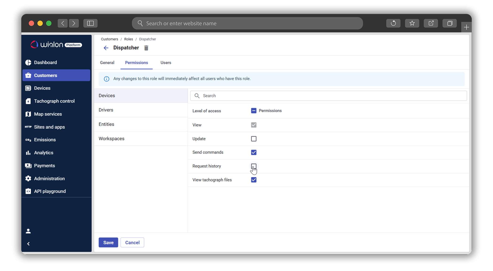 Role-based access management in Wialon Platform