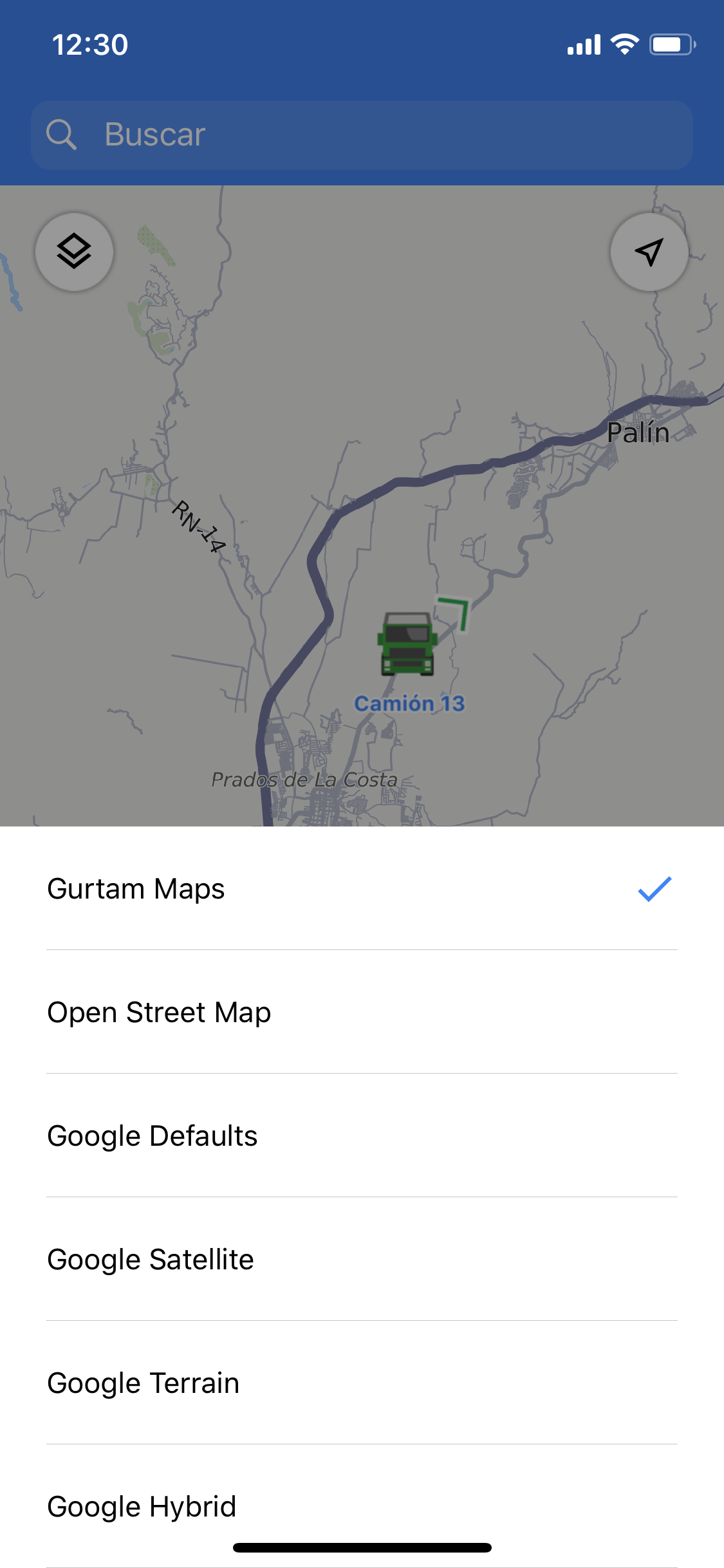 The list of available maps in Wialon app