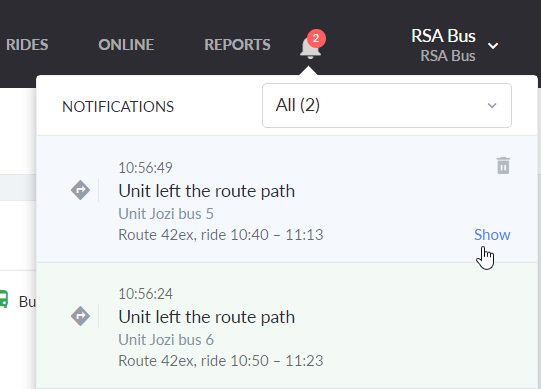 The Show event button for notifications in NimBus